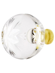 Lead Free German Crystal Knob With Etched Snowflake Top And Solid Brass Base