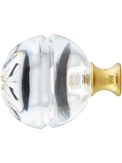 Alternate View of German Crystal Knob With Etched Floral Top And Solid Brass Base.