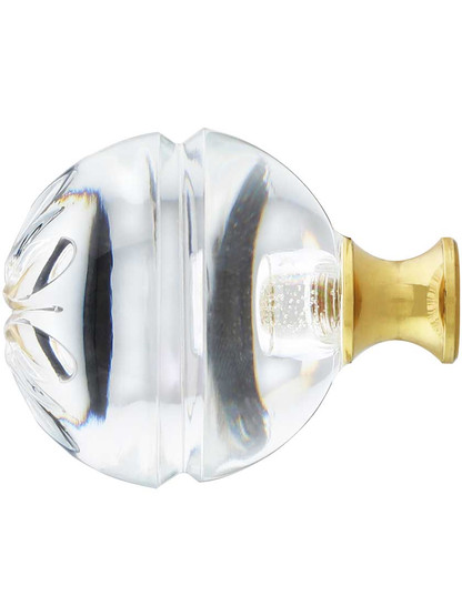 Lead Free German Crystal Knob With Etched Floral Top And Solid Brass Base