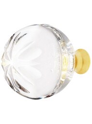 Lead Free German Crystal Knob With Etched Floral Top And Solid Brass Base