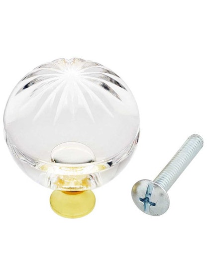 Alternate View 3 of German Crystal Knob With Starburst Etched Top And Solid Brass Base.
