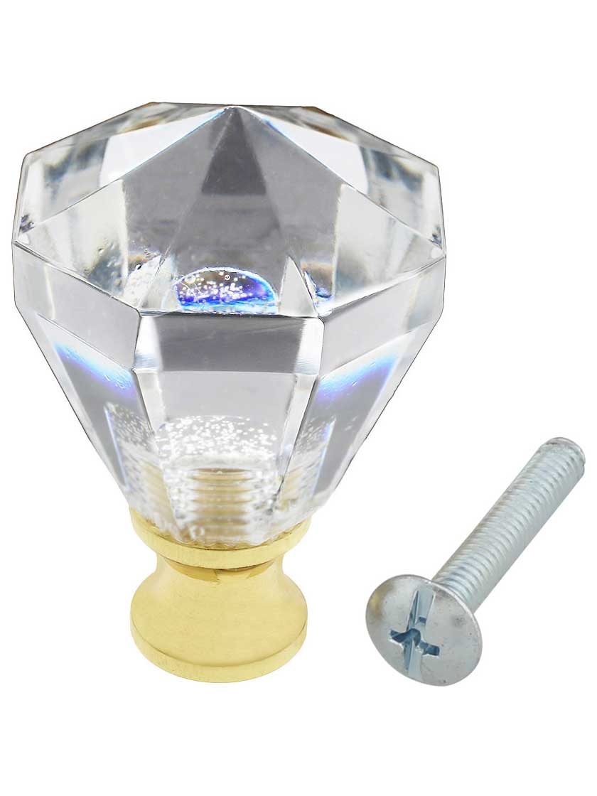 Small Lead-Free Octagonal Crystal Knob with Solid Brass Base