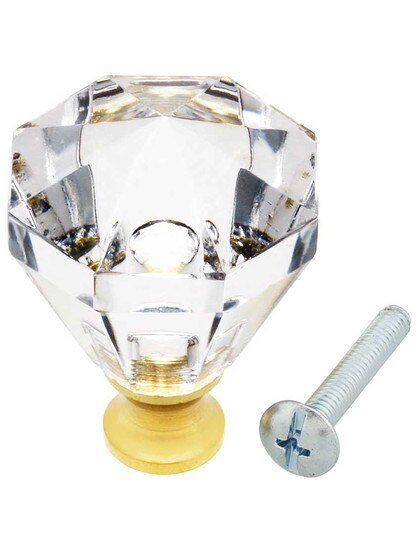 Alternate View 3 of German Crystal Diamond Cut Octagonal Knob With Solid Brass Base.