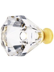 Lead Free German Crystal Diamond Cut Octagonal Knob With Solid Brass Base