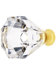 German Crystal Diamond Cut Octagonal Knob With Solid Brass Base