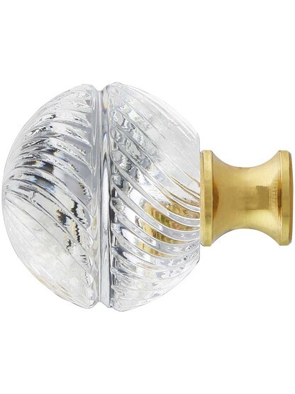Alternate ViewJPG of German Crystal Swirl Etched Globe Knob With Solid Brass Base.