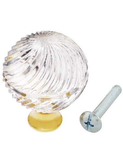 Alternate View 3JPG of German Crystal Swirl Etched Globe Knob With Solid Brass Base.