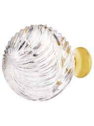 German Crystal Swirl Etched Globe Knob With Solid Brass Base