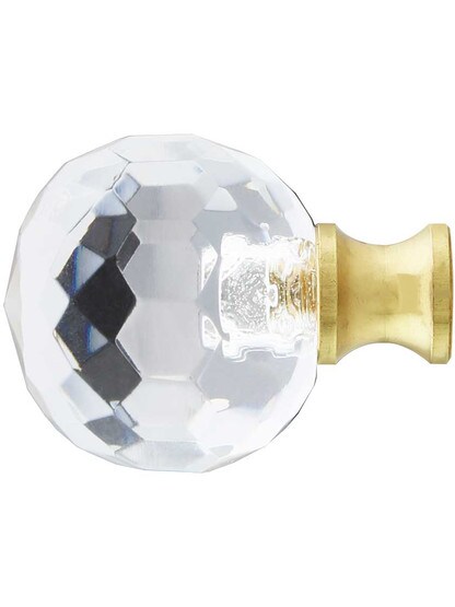 Alternate View of Small Lead-Free Faceted Crystal Globe Knob with Solid Brass Base.
