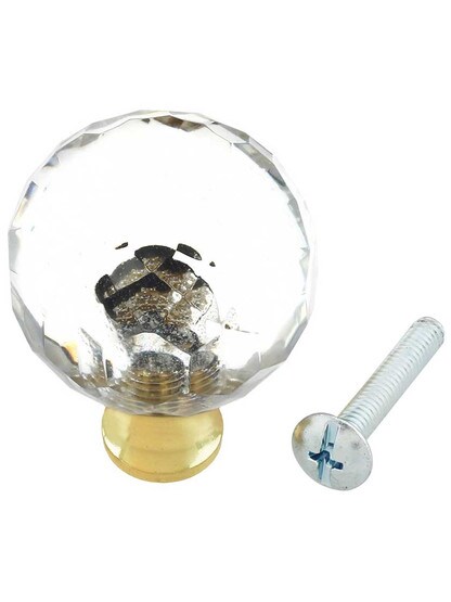 Alternate View 3 of Small Lead-Free Faceted Crystal Globe Knob with Solid Brass Base.