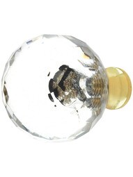 Small Faceted Crystal Globe Knob with Solid Brass Base