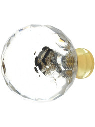 Small Lead-Free Faceted Crystal Globe Knob with Solid Brass Base