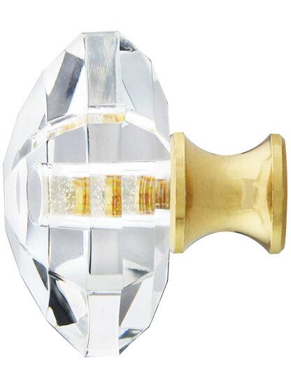 Alternate View of German Crystal Diamond Cut Hexagonal Knob With Solid Brass Base.