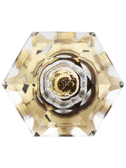 Alternate View 2 of German Crystal Diamond Cut Hexagonal Knob With Solid Brass Base.