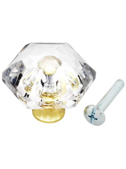 Alternate View 3 of German Crystal Diamond Cut Hexagonal Knob With Solid Brass Base.