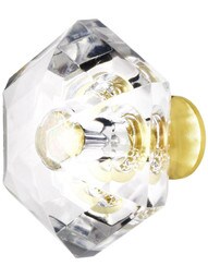 German Crystal Diamond Cut Hexagonal Knob With Solid Brass Base