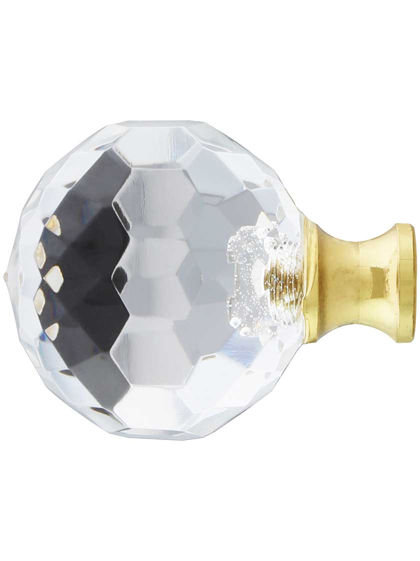 Alternate View of Large Lead-Free Faceted Crystal Globe Knob with Solid Brass Base.