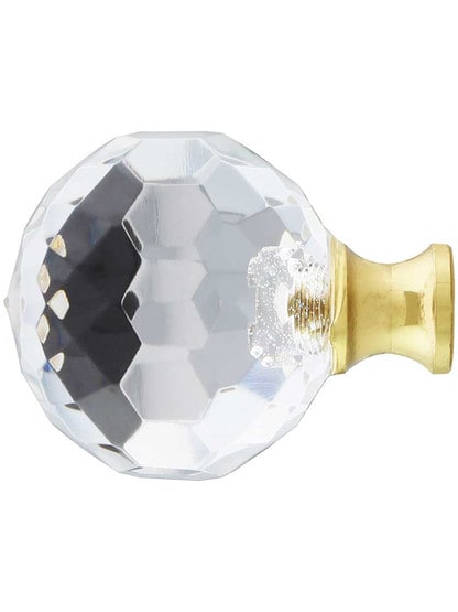 Alternate View of Large Faceted Crystal Globe Knob with Solid Brass Base.
