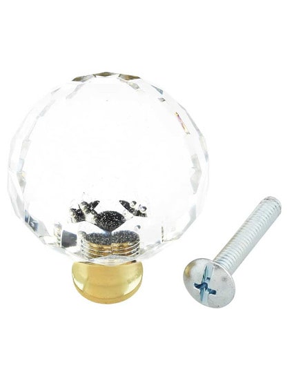 Alternate View 3 of Large Faceted Crystal Globe Knob with Solid Brass Base.