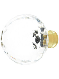 Large Lead-Free Faceted Crystal Globe Knob with Solid Brass Base
