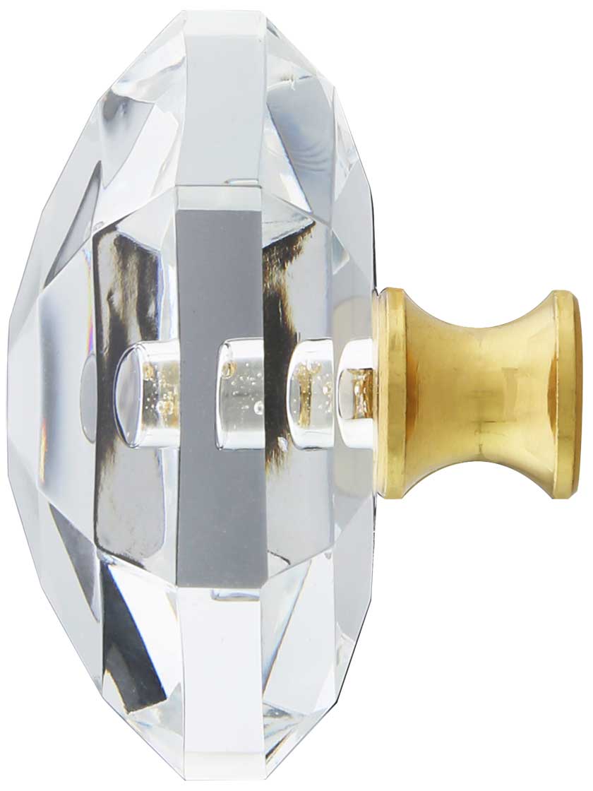 Alternate View of Large Lead Free German Crystal Diamond Cut Hexagonal Knob With Solid Brass Base.