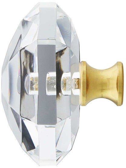 Alternate View of Large German Crystal Diamond Cut Hexagonal Knob With Solid Brass Base.