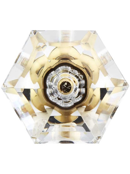 Alternate View 2 of Large German Crystal Diamond Cut Hexagonal Knob With Solid Brass Base.