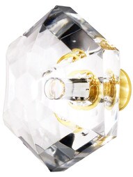 Large German Crystal Diamond Cut Hexagonal Knob With Solid Brass Base