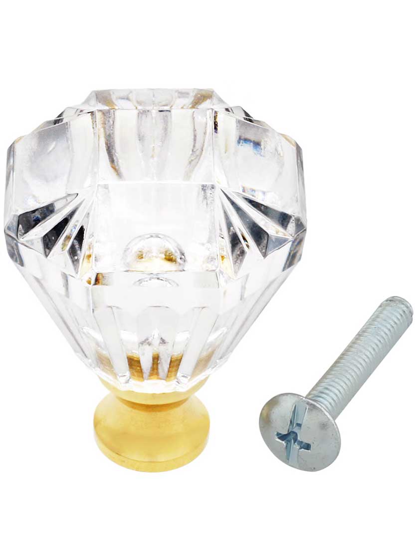 Lead Free German Crystal Fluted Octagonal Knob With Solid Brass Base