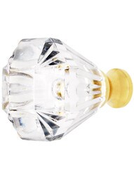 German Crystal Fluted Octagonal Knob With Solid Brass Base