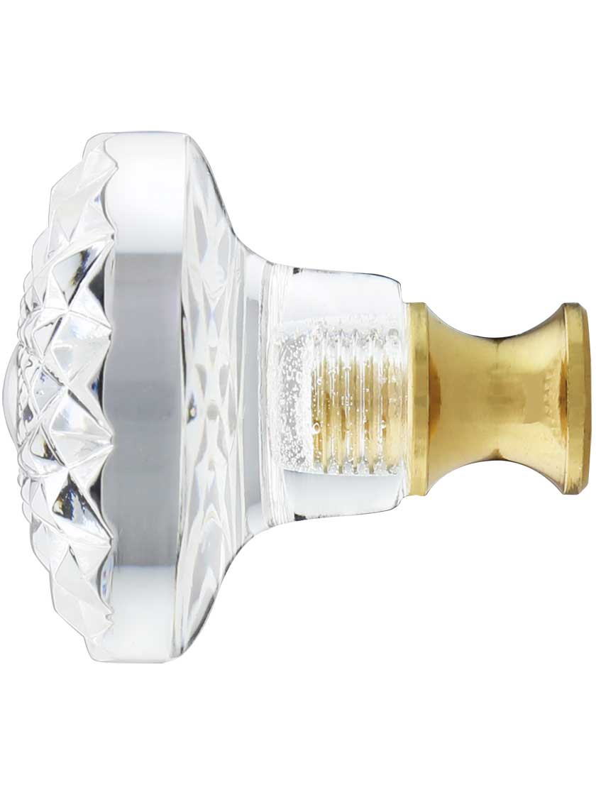 Alternate View of Lead Free German Crystal Round Etched Knob With Solid Brass Base.