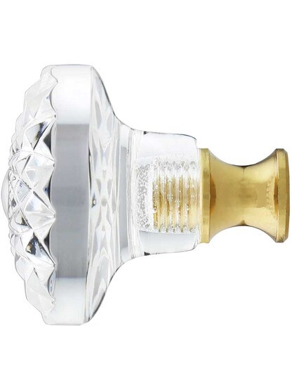Alternate View of German Crystal Round Etched Knob With Solid Brass Base.