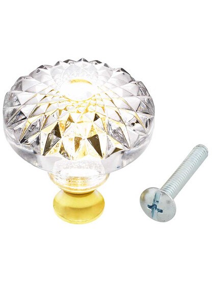 Alternate View 3 of German Crystal Round Etched Knob With Solid Brass Base.