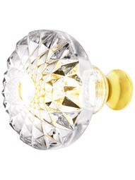 German Crystal Round Etched Knob With Solid Brass Base