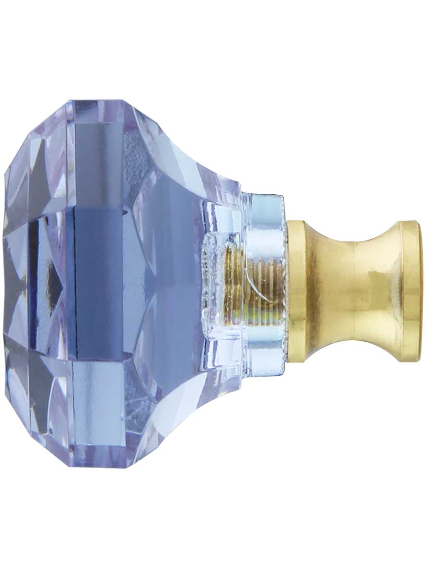 Alternate View of Blue to Lavender Lead-Free Octagonal Crystal Knob with Solid Brass Base.