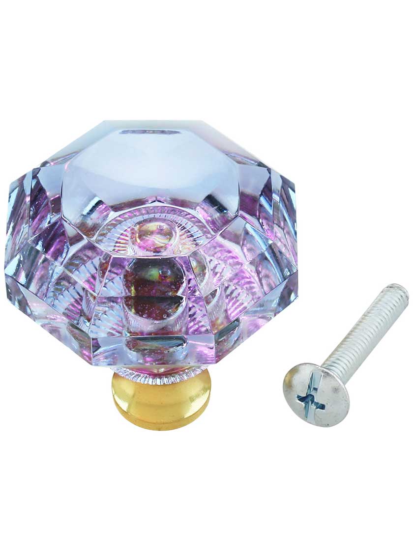 Alternate View 3 of Blue to Lavender Lead-Free Octagonal Crystal Knob with Solid Brass Base.