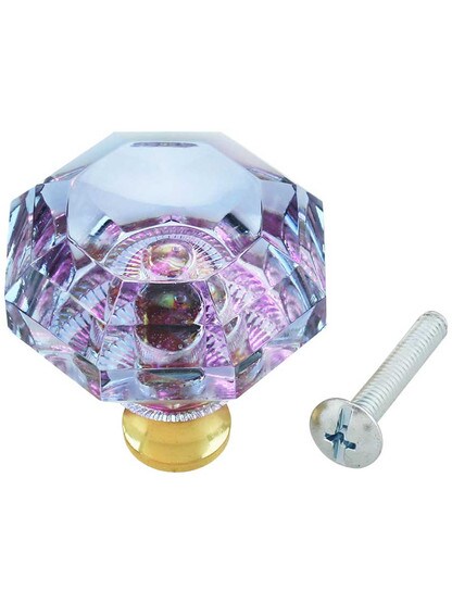 Alternate View 3 of Blue to Lavender Lead-Free Octagonal Crystal Knob with Solid Brass Base.