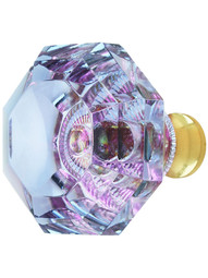 Blue to Lavender Octagonal Crystal Knob with Solid Brass Base