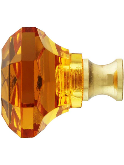 Alternate View of Amber Lead-Free Octagonal Crystal Knob with Solid Brass Base.