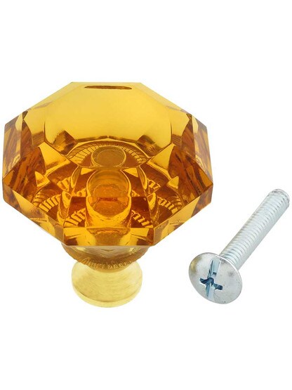Alternate View 3 of Amber Lead-Free Octagonal Crystal Knob with Solid Brass Base.