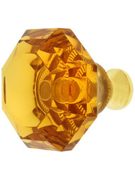 Amber Octagonal Crystal Knob with Solid Brass Base
