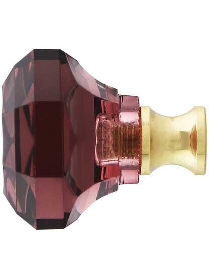 Alternate View of Amethyst Octagonal Crystal Knob with Solid Brass Base.