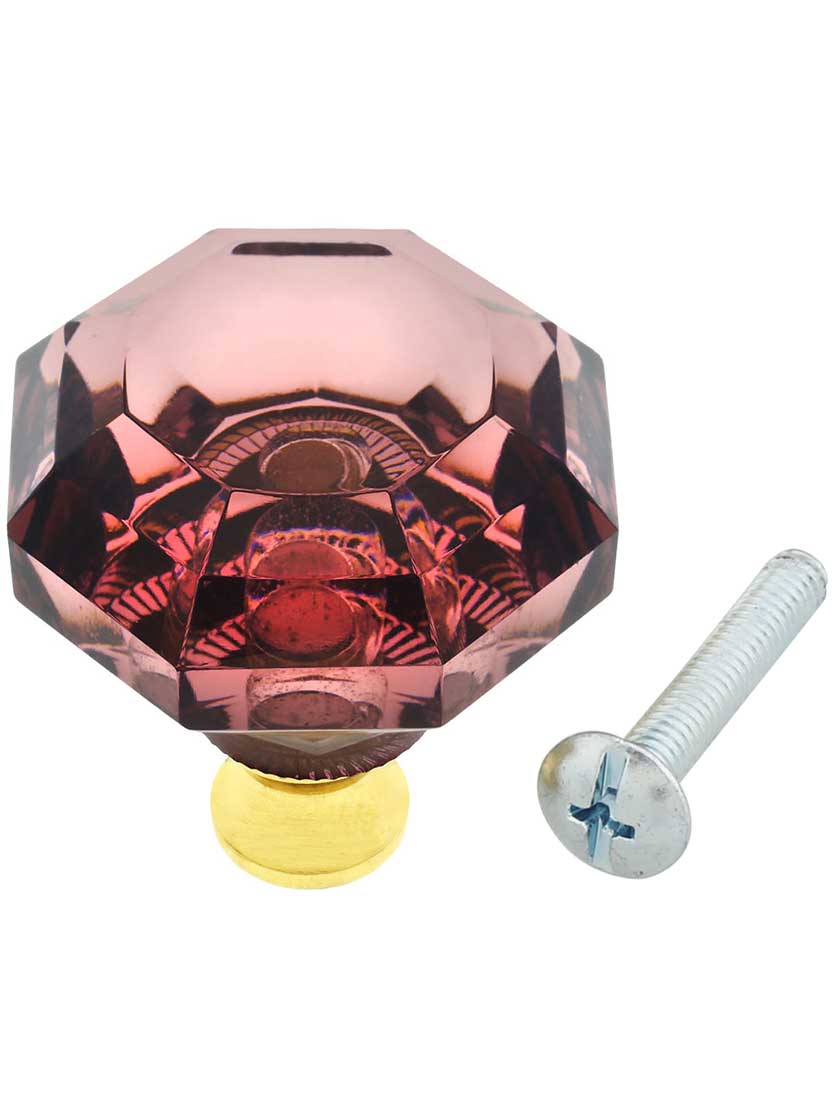 Alternate View 3 of Amethyst Lead-Free Octagonal Crystal Knob with Solid Brass Base.