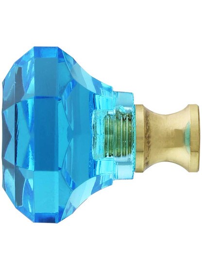 Alternate View of Aqua Octagonal Crystal Knob with Solid Brass Base.