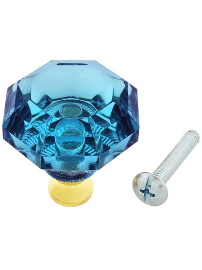 Alternate View 3 of Aqua Octagonal Crystal Knob with Solid Brass Base.