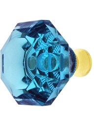 Aqua Octagonal Crystal Knob with Solid Brass Base.