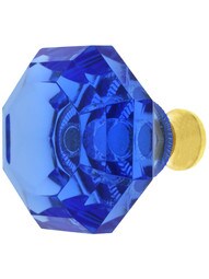 Blue Octagonal Crystal Knob with Solid Brass Base