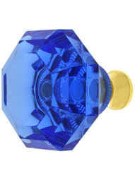Blue Lead-Free Octagonal Crystal Knob with Solid Brass Base