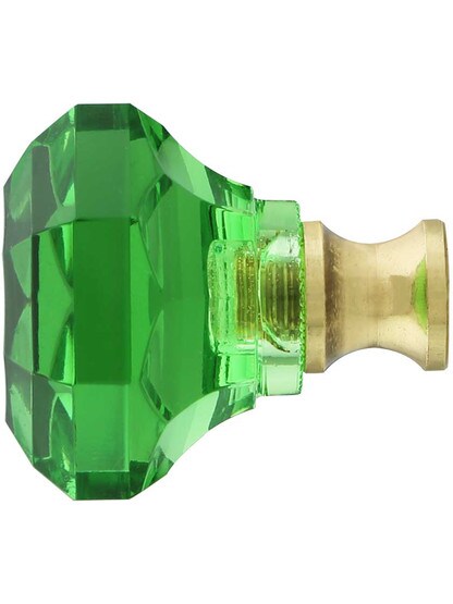 Alternate View of Green Octagonal Crystal Knob with Solid Brass Base.