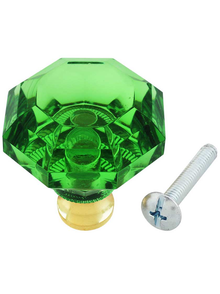 Alternate View 3 of Green Lead-Free Octagonal Crystal Knob with Solid Brass Base.